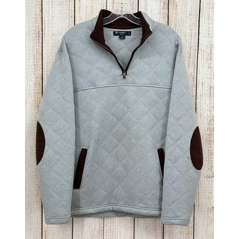 Cremieux Sweater Mens Large Grey Classics Quilted 1/4 Zip Jacket Elbow Patches‎